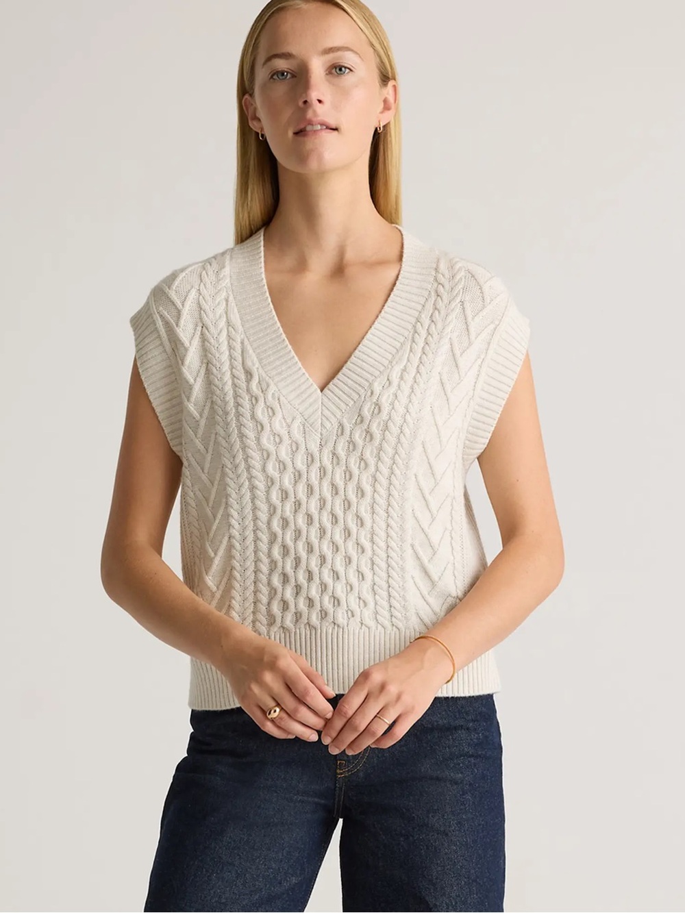 Quince Heather Bone Australian Merino Wool Cable Sweater Vest Size S